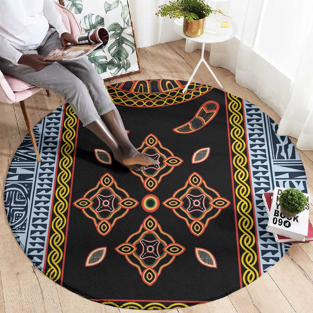 Cameroon Bamileke Toghu Pattern Round Carpet Bamenda Royal Cultural Design