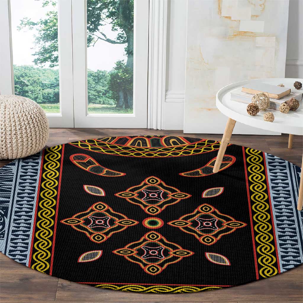 Cameroon Bamileke Toghu Pattern Round Carpet Bamenda Royal Cultural Design