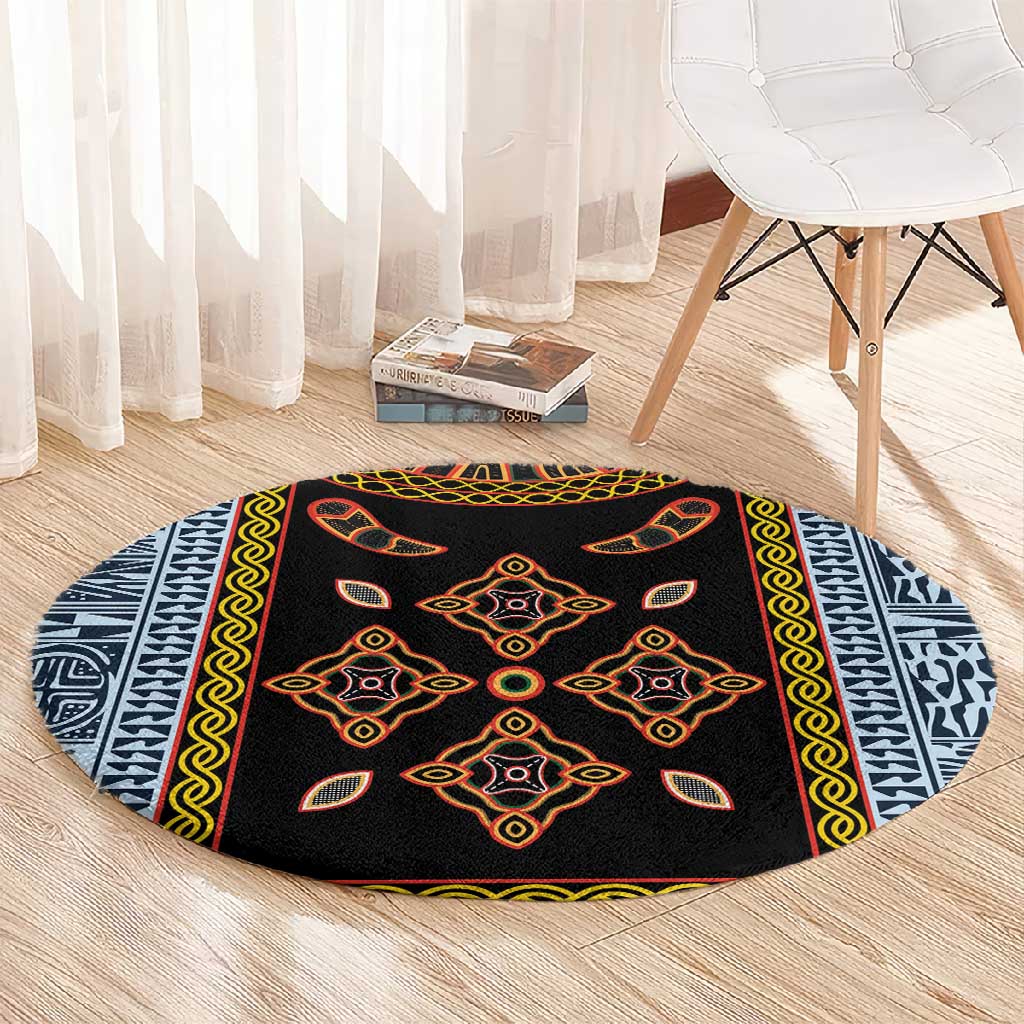 Cameroon Bamileke Toghu Pattern Round Carpet Bamenda Royal Cultural Design