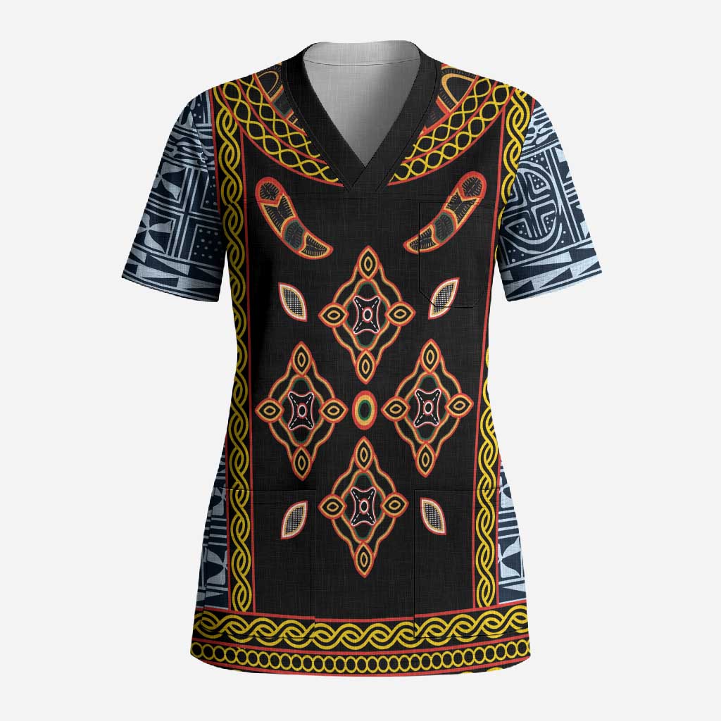 Cameroon Bamileke Toghu Pattern Scrub Top Bamenda Royal Cultural Design