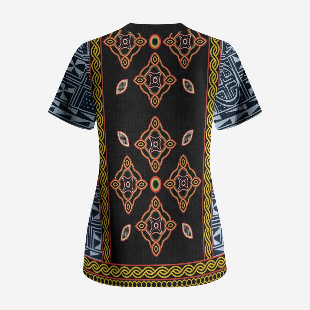 Cameroon Bamileke Toghu Pattern Scrub Top Bamenda Royal Cultural Design