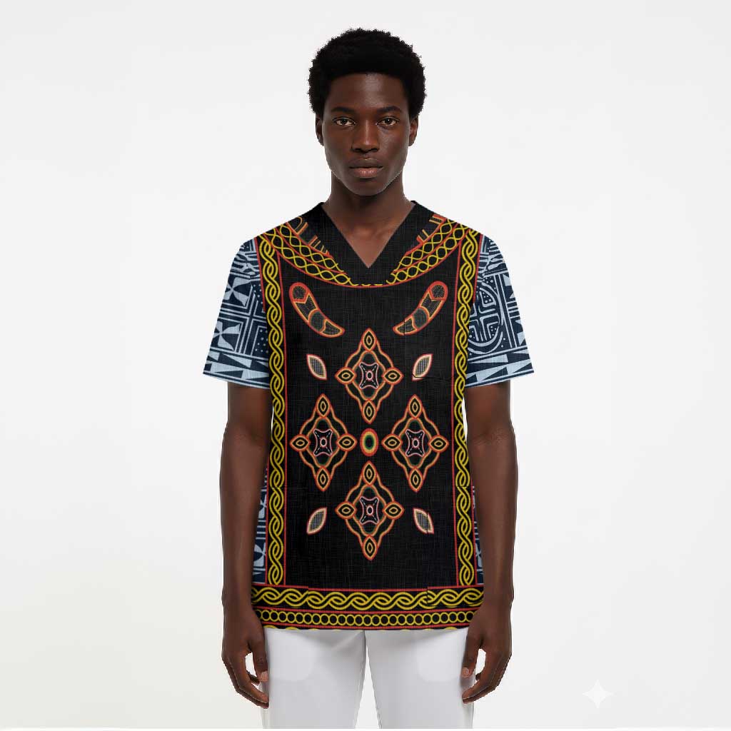 Cameroon Bamileke Toghu Pattern Scrub Top Bamenda Royal Cultural Design