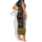 Cameroon Bamileke Toghu Pattern Short Sleeve Bodycon Dress Bamenda Royal Cultural Design