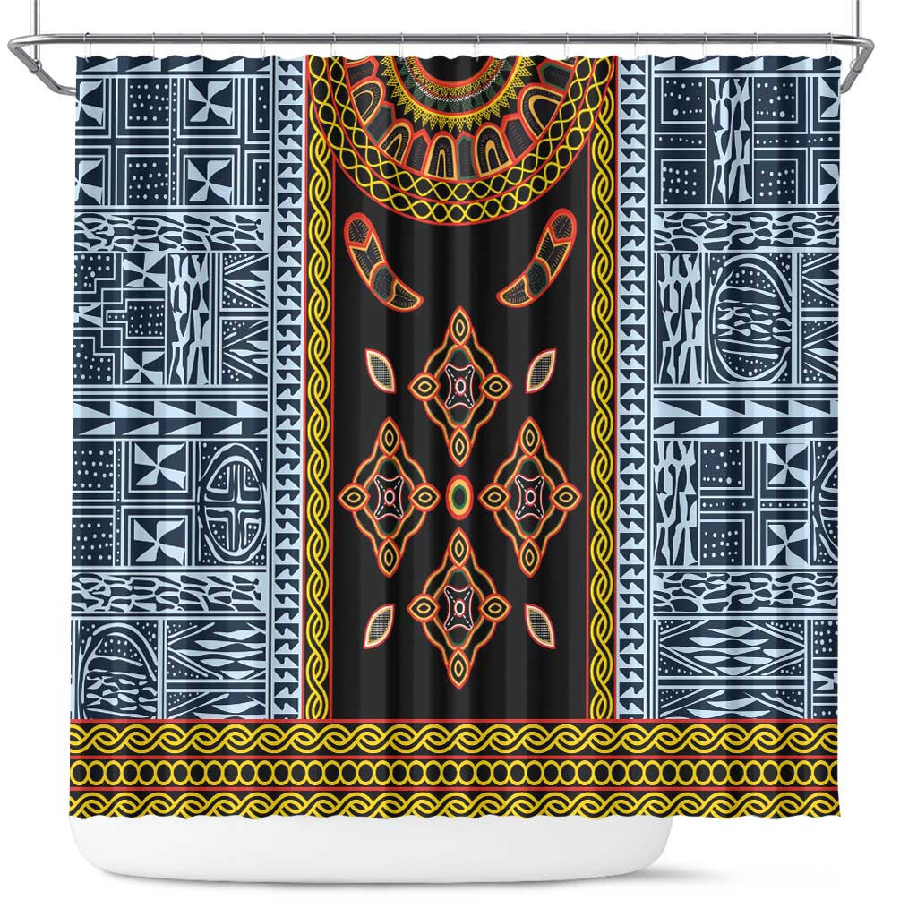 Cameroon Bamileke Toghu Pattern Shower Curtain Bamenda Royal Cultural Design