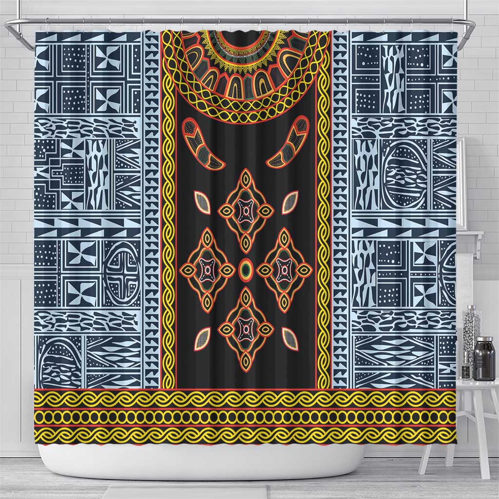 Cameroon Bamileke Toghu Pattern Shower Curtain Bamenda Royal Cultural Design