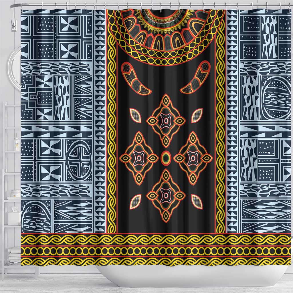 Cameroon Bamileke Toghu Pattern Shower Curtain Bamenda Royal Cultural Design