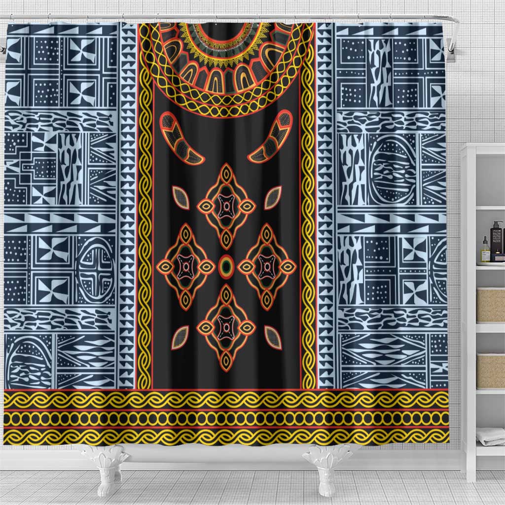Cameroon Bamileke Toghu Pattern Shower Curtain Bamenda Royal Cultural Design