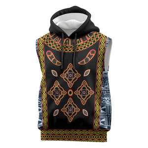 Cameroon Bamileke Toghu Pattern Sleeveless Hoodie Bamenda Royal Cultural Design