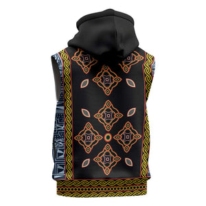 Cameroon Bamileke Toghu Pattern Sleeveless Hoodie Bamenda Royal Cultural Design