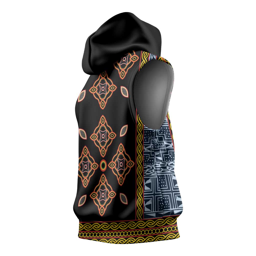 Cameroon Bamileke Toghu Pattern Sleeveless Hoodie Bamenda Royal Cultural Design
