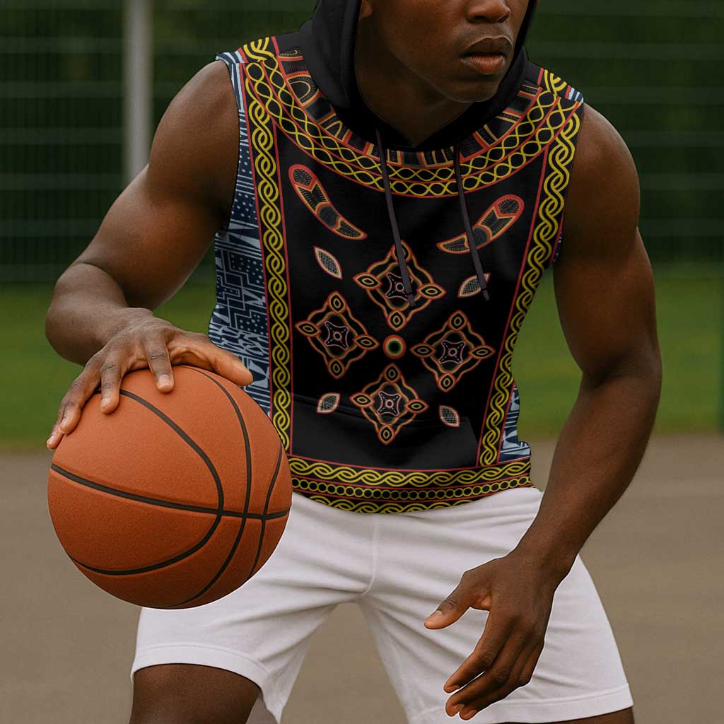 Cameroon Bamileke Toghu Pattern Sleeveless Hoodie Bamenda Royal Cultural Design