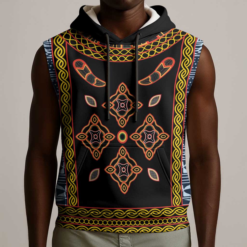 Cameroon Bamileke Toghu Pattern Sleeveless Hoodie Bamenda Royal Cultural Design