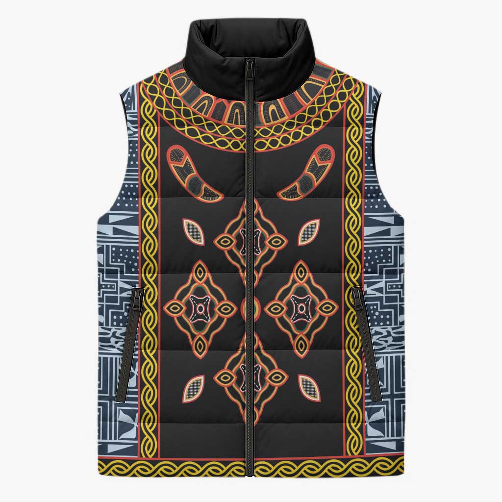 Cameroon Bamileke Toghu Pattern Sleeveless Puffer Jacket Bamenda Royal Cultural Design