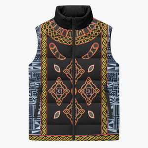 Cameroon Bamileke Toghu Pattern Sleeveless Puffer Jacket Bamenda Royal Cultural Design