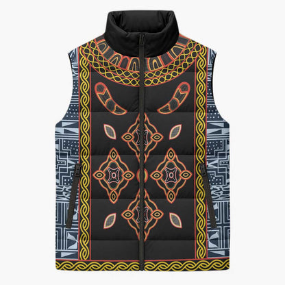 Cameroon Bamileke Toghu Pattern Sleeveless Puffer Jacket Bamenda Royal Cultural Design