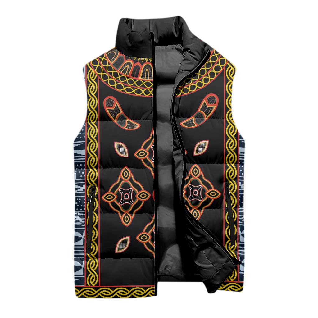 Cameroon Bamileke Toghu Pattern Sleeveless Puffer Jacket Bamenda Royal Cultural Design