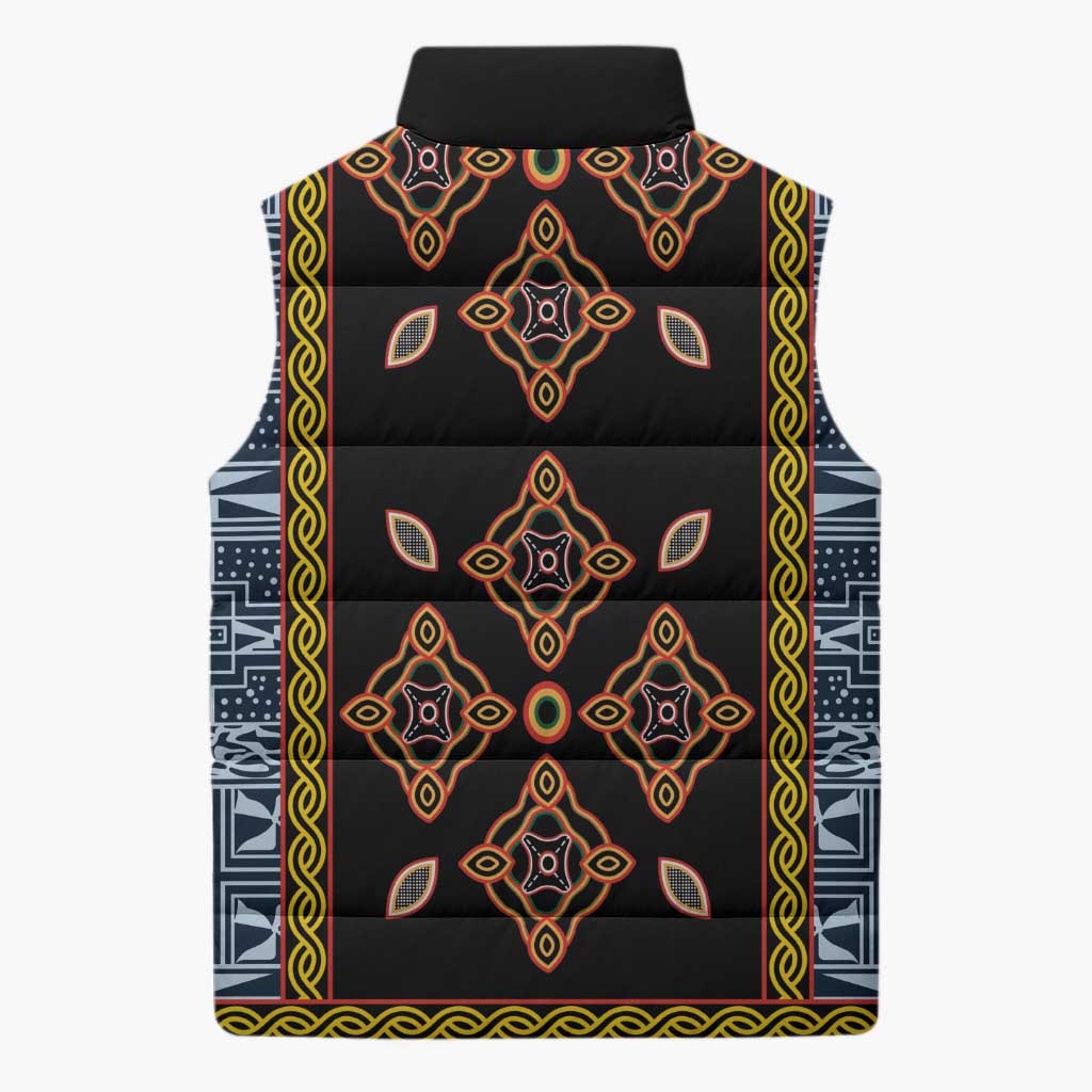 Cameroon Bamileke Toghu Pattern Sleeveless Puffer Jacket Bamenda Royal Cultural Design