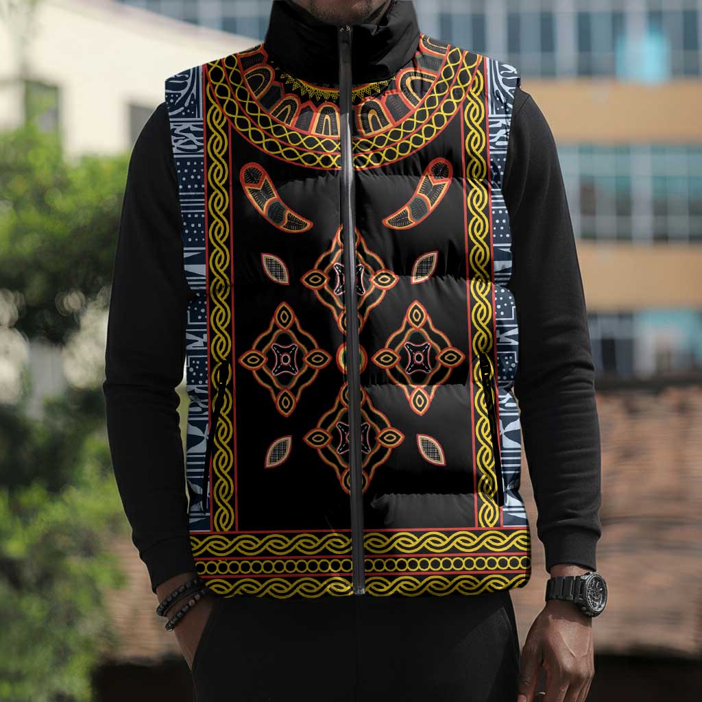 Cameroon Bamileke Toghu Pattern Sleeveless Puffer Jacket Bamenda Royal Cultural Design