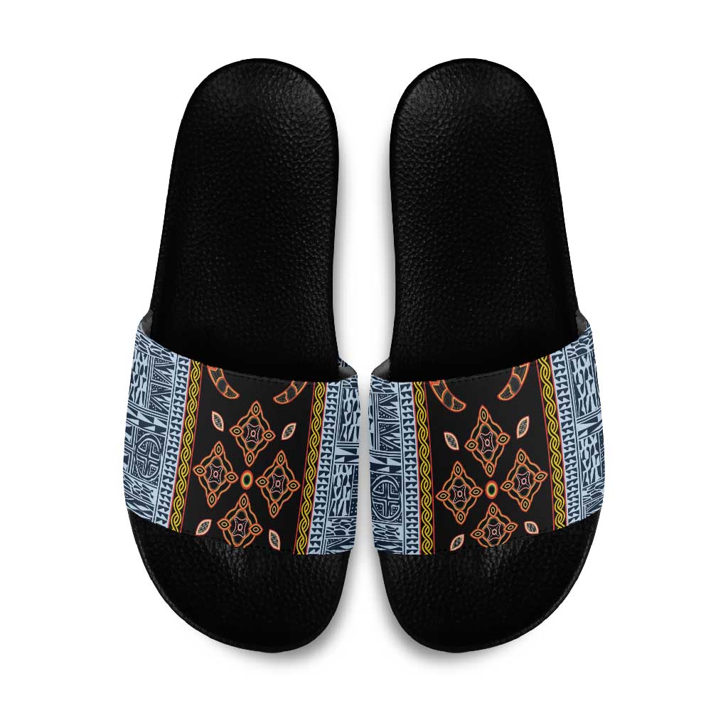 Cameroon Bamileke Toghu Pattern Slide Sandals Bamenda Royal Cultural Design