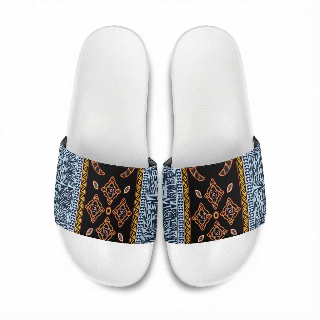 Cameroon Bamileke Toghu Pattern Slide Sandals Bamenda Royal Cultural Design