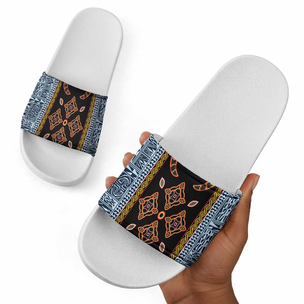 Cameroon Bamileke Toghu Pattern Slide Sandals Bamenda Royal Cultural Design