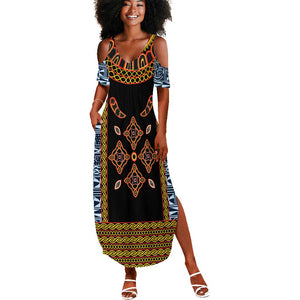 Cameroon Bamileke Toghu Pattern Summer Maxi Dress Bamenda Royal Cultural Design