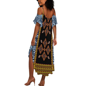 Cameroon Bamileke Toghu Pattern Summer Maxi Dress Bamenda Royal Cultural Design