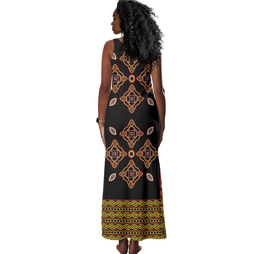 Cameroon Bamileke Toghu Pattern Tank Maxi Dress Bamenda Royal Cultural Design