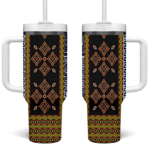 Cameroon Bamileke Toghu Pattern Tumbler With Handle Bamenda Royal Cultural Design