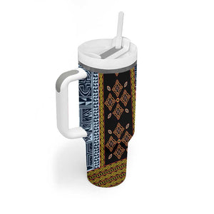 Cameroon Bamileke Toghu Pattern Tumbler With Handle Bamenda Royal Cultural Design