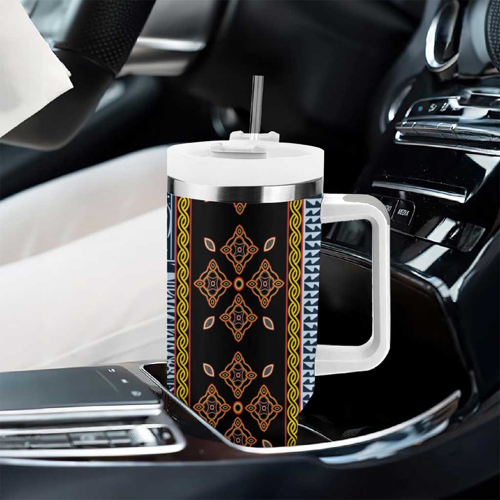 Cameroon Bamileke Toghu Pattern Tumbler With Handle Bamenda Royal Cultural Design