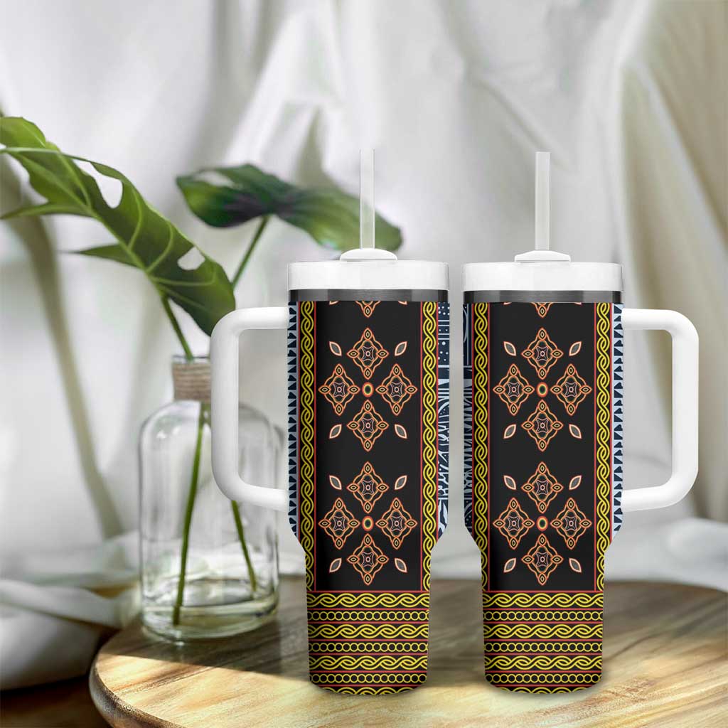 Cameroon Bamileke Toghu Pattern Tumbler With Handle Bamenda Royal Cultural Design