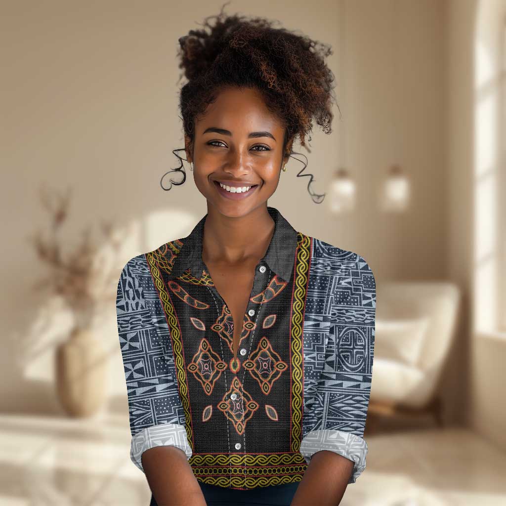 Cameroon Bamileke Toghu Pattern Women Casual Shirt Bamenda Royal Cultural Design