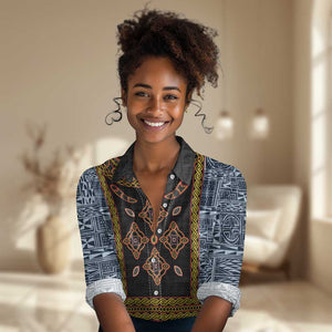 Cameroon Bamileke Toghu Pattern Women Casual Shirt Bamenda Royal Cultural Design
