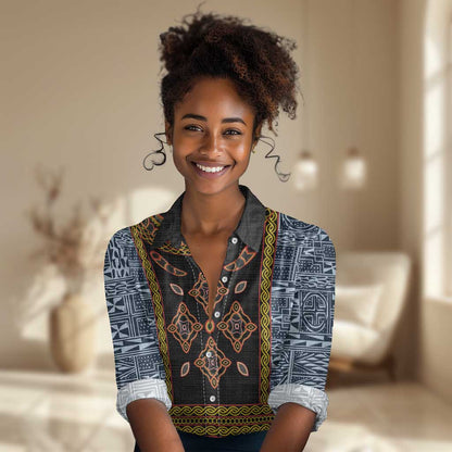 Cameroon Bamileke Toghu Pattern Women Casual Shirt Bamenda Royal Cultural Design