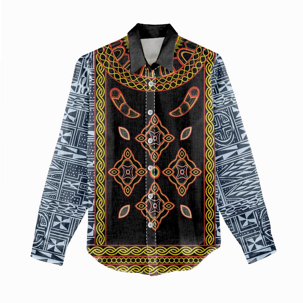 Cameroon Bamileke Toghu Pattern Women Casual Shirt Bamenda Royal Cultural Design