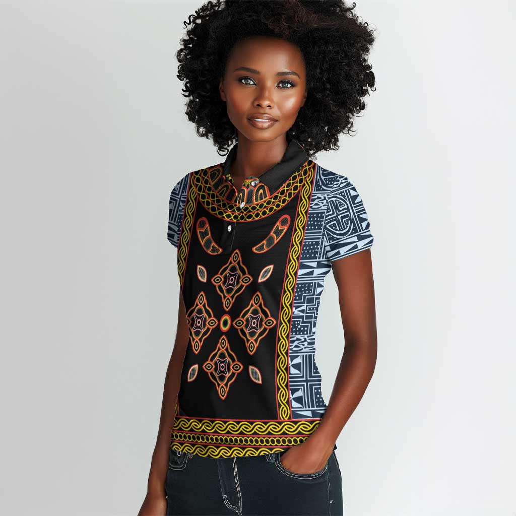Cameroon Bamileke Toghu Pattern Women Polo Shirt Bamenda Royal Cultural Design