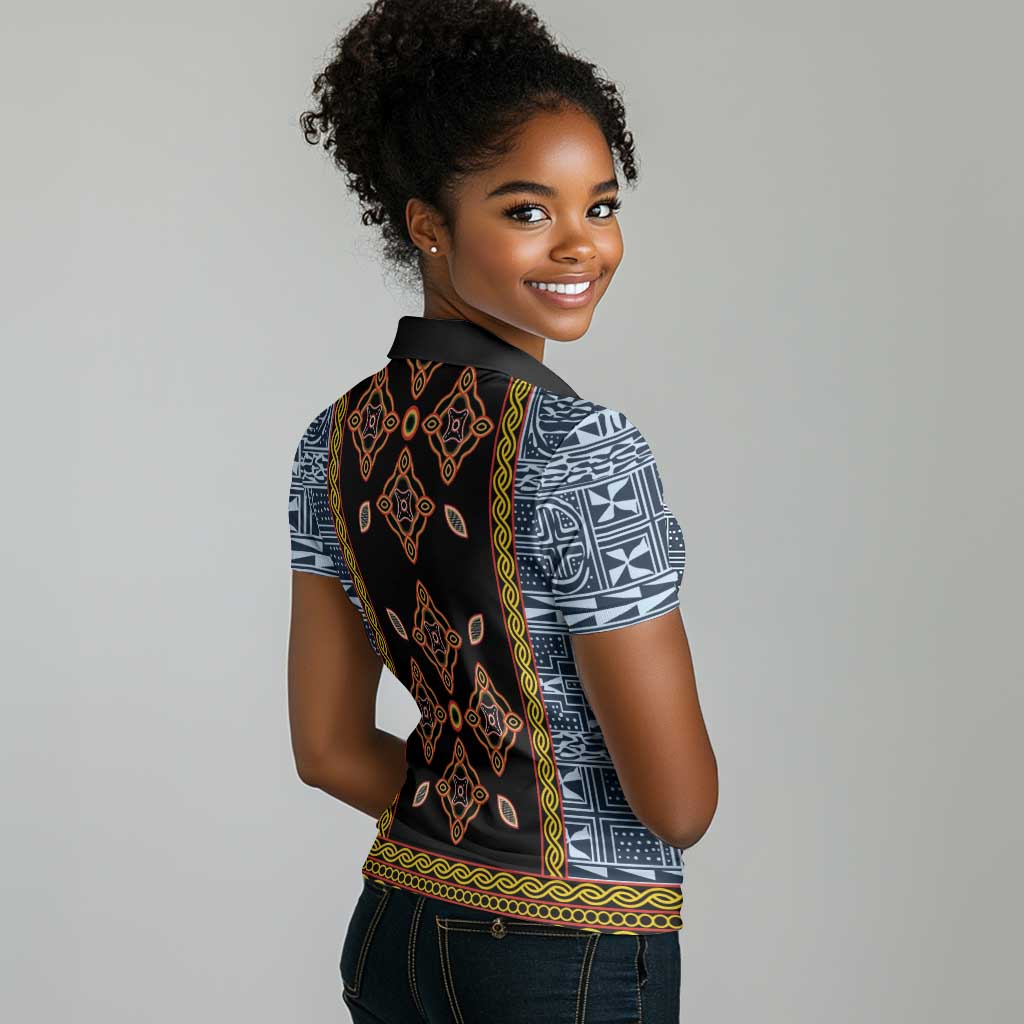 Cameroon Bamileke Toghu Pattern Women Polo Shirt Bamenda Royal Cultural Design
