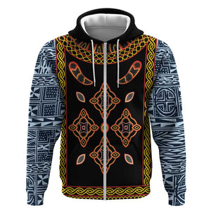 Cameroon Bamileke Toghu Pattern Zip Hoodie Bamenda Royal Cultural Design
