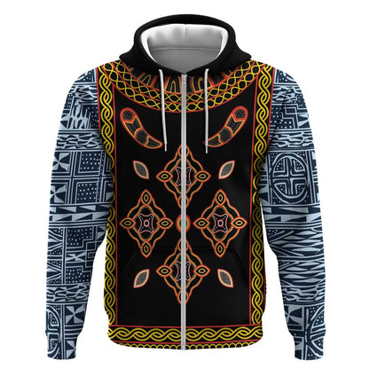 Cameroon Bamileke Toghu Pattern Zip Hoodie Bamenda Royal Cultural Design