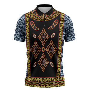 Cameroon Bamileke Toghu Pattern Zipper Polo Shirt Bamenda Royal Cultural Design