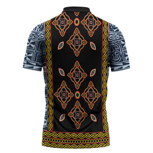 Cameroon Bamileke Toghu Pattern Zipper Polo Shirt Bamenda Royal Cultural Design