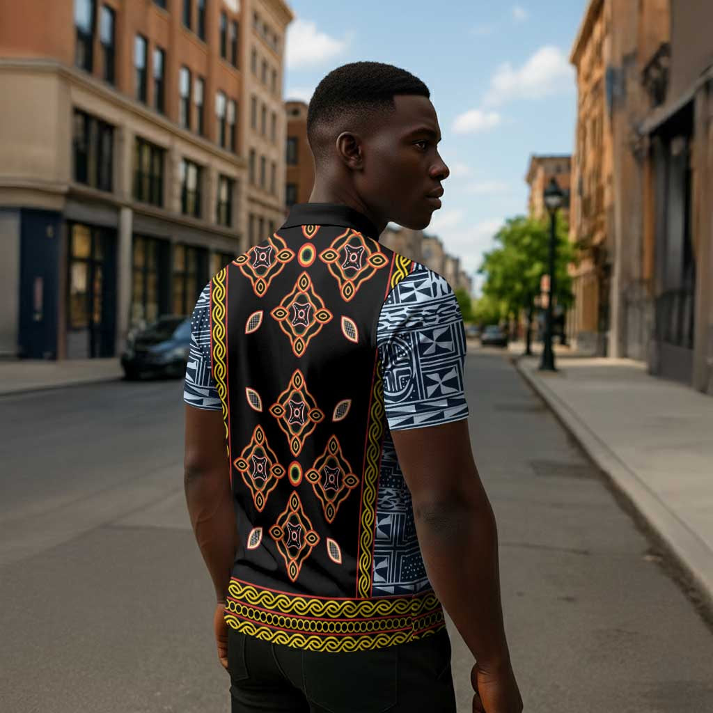 Cameroon Bamileke Toghu Pattern Zipper Polo Shirt Bamenda Royal Cultural Design
