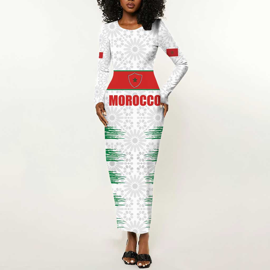 Custom Morocco Football Long Sleeve Bodycon Dress Road To Football Glory - African Pride