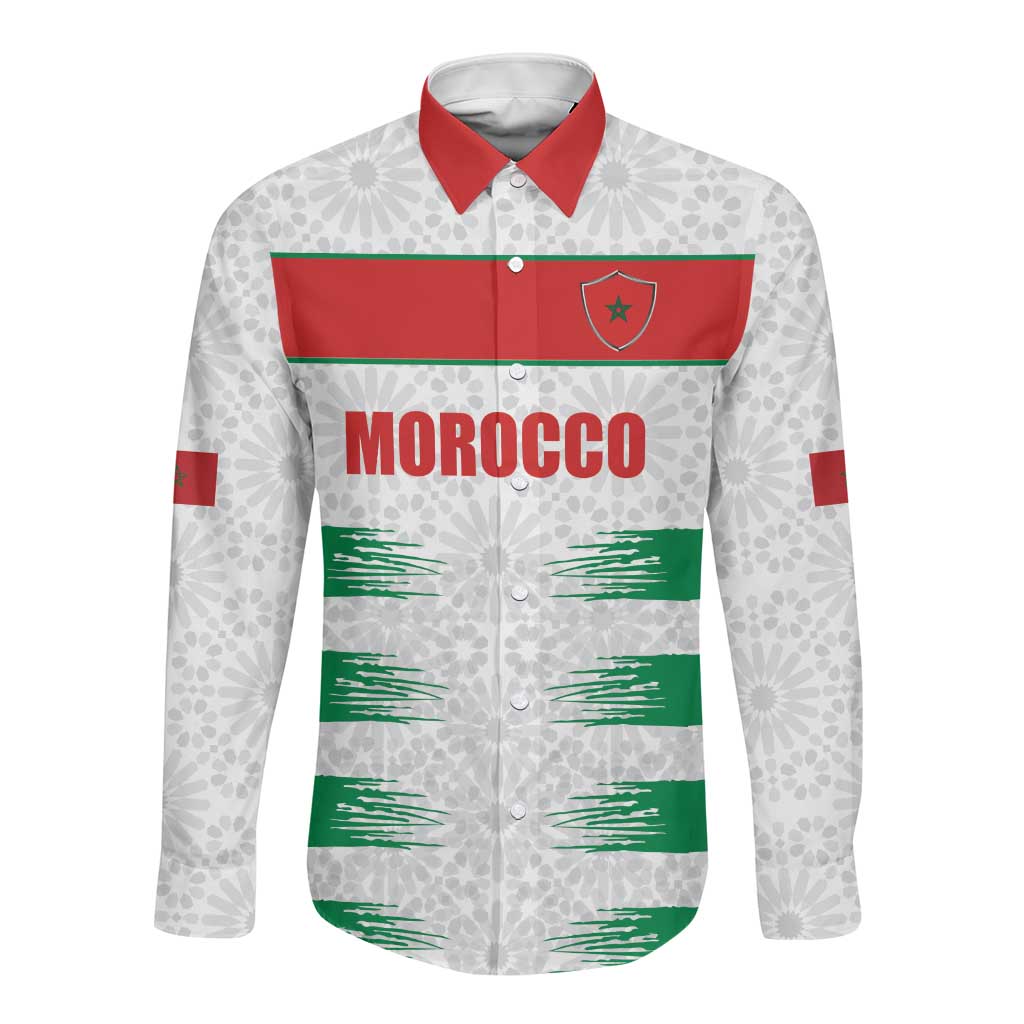 Custom Morocco Football Long Sleeve Button Shirt Road To Football Glory - African Pride