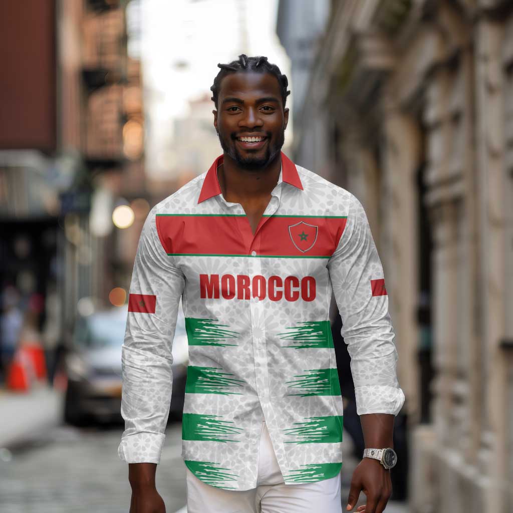 Custom Morocco Football Long Sleeve Button Shirt Road To Football Glory - African Pride