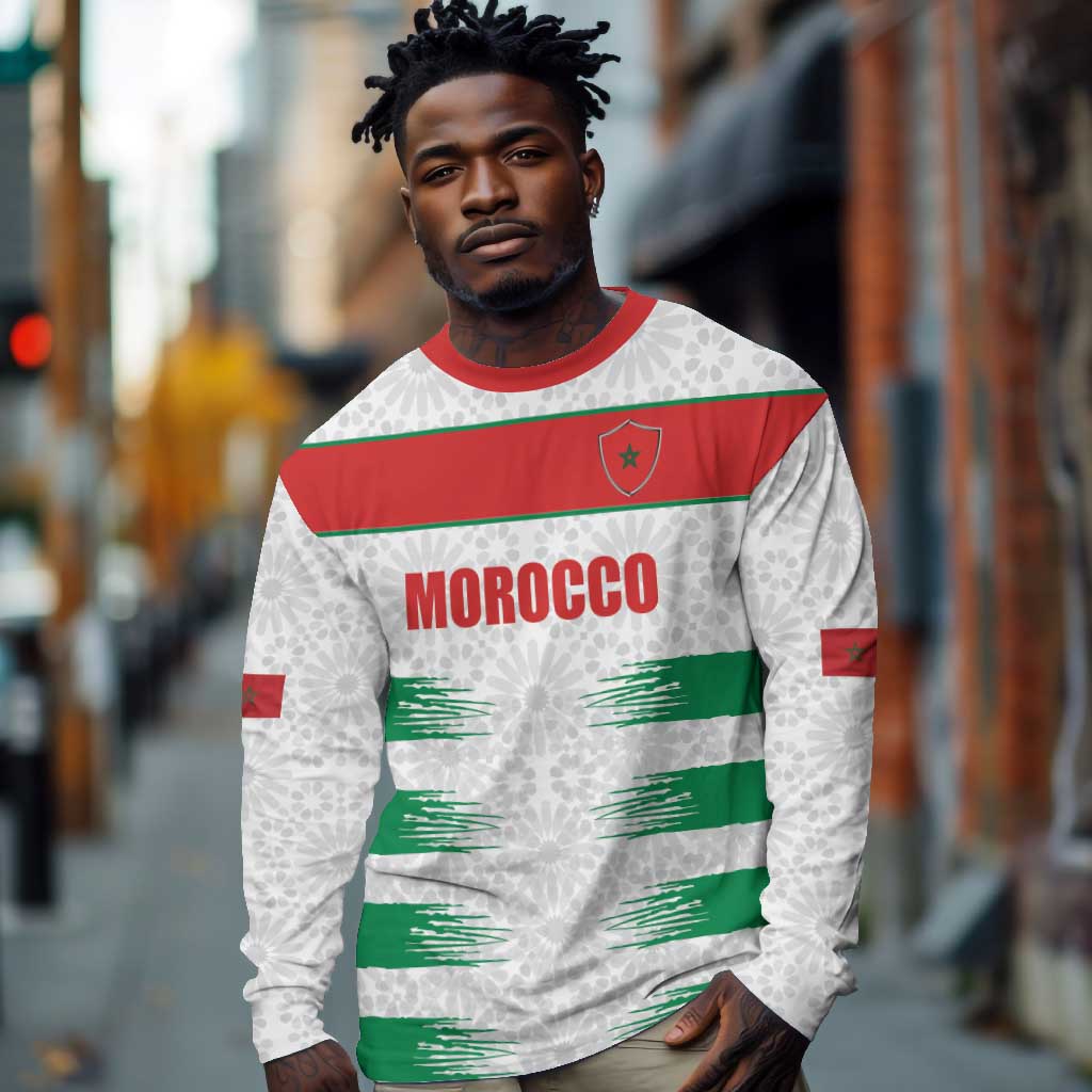 Custom Morocco Football Long Sleeve Shirt Road To Football Glory - African Pride