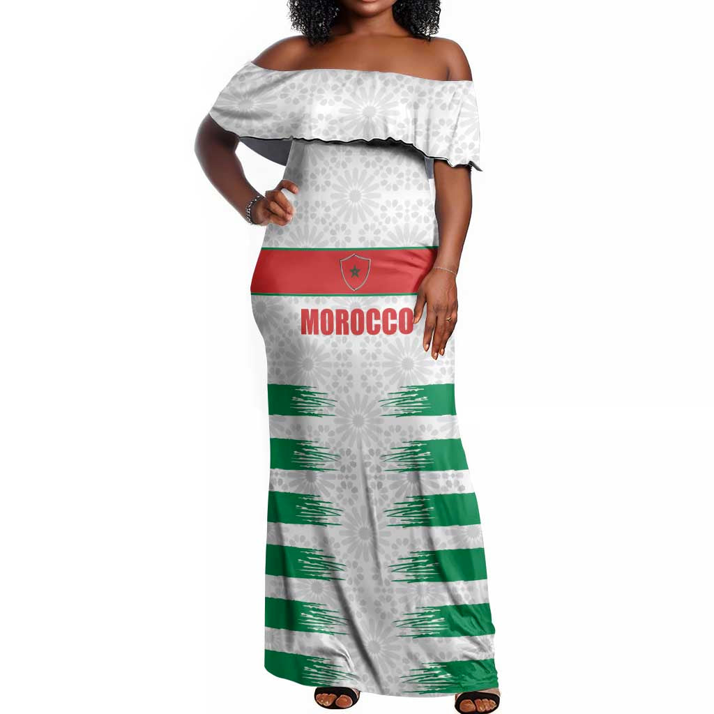 Custom Morocco Football Off Shoulder Maxi Dress Road To Football Glory - African Pride