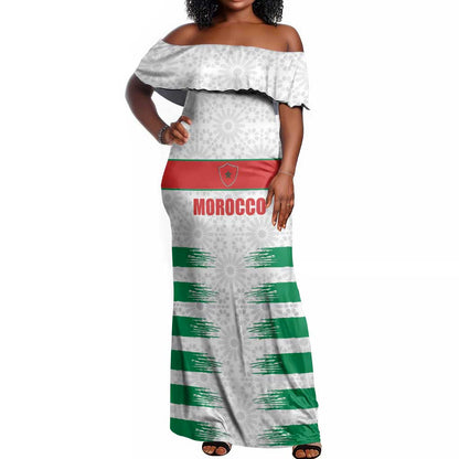 Custom Morocco Football Off Shoulder Maxi Dress Road To Football Glory - African Pride