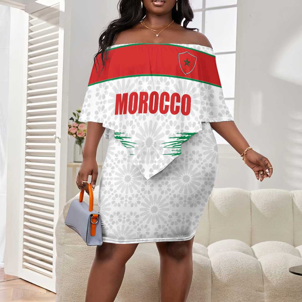 Custom Morocco Football Off Shoulder Short Dress Road To Football Glory - African Pride